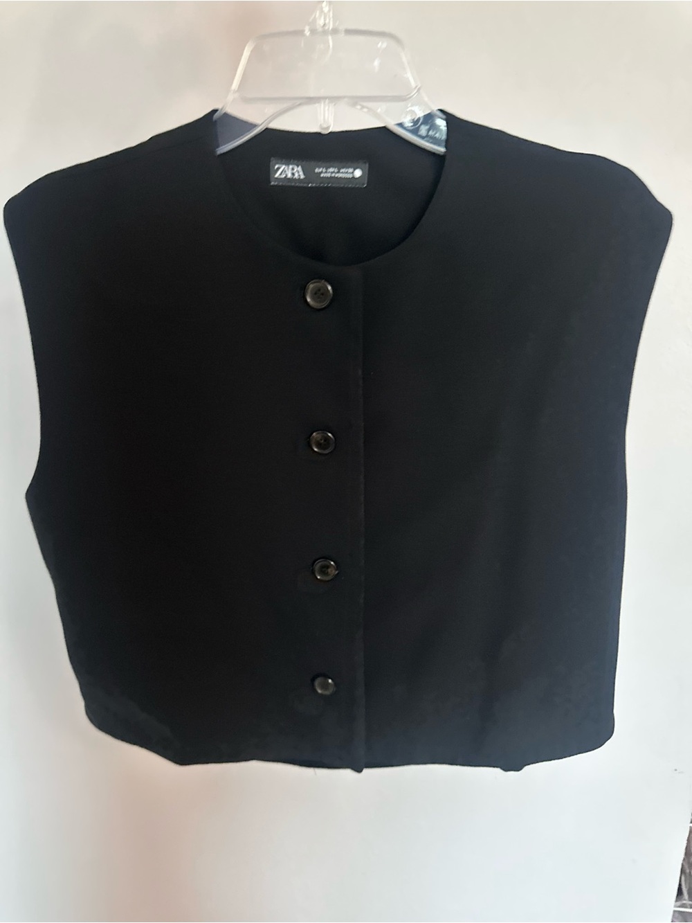 Zara Black Button-Front Crop Vest